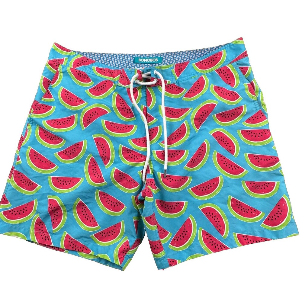 BONOBOS Watermelon Print Lined Swim Trunks Men's 36 Pockets Inseam 7 Inches
